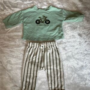 Cat & Jack Mint Long-Sleeve Matching Set with Striped Pants